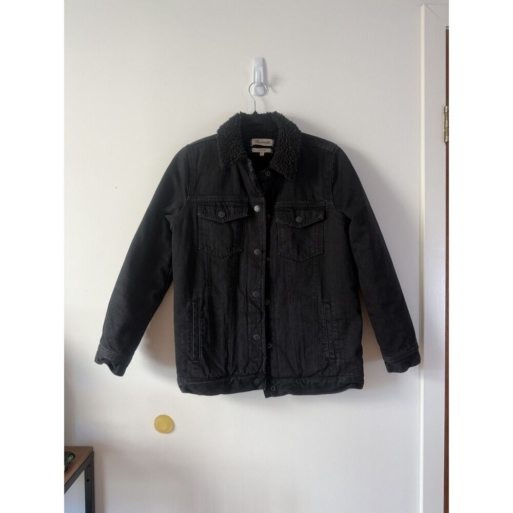 Madewell Oversized Jean Jacket Gallagher Black Sherpa Edition, Women's XS